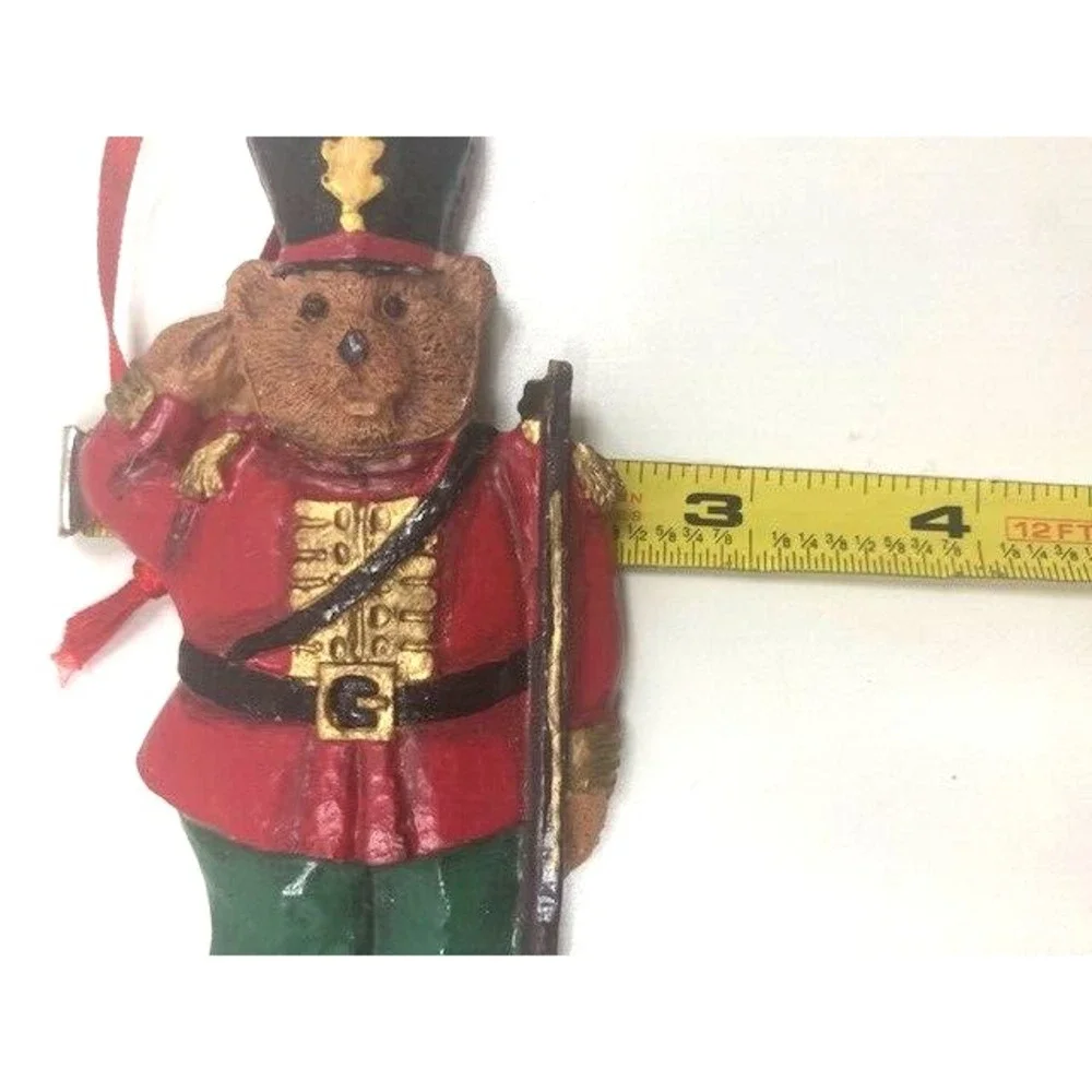 Vtg Queens Guard British Soldier Teddy Bear Ceramic 4.75 inch Christmas Ornament